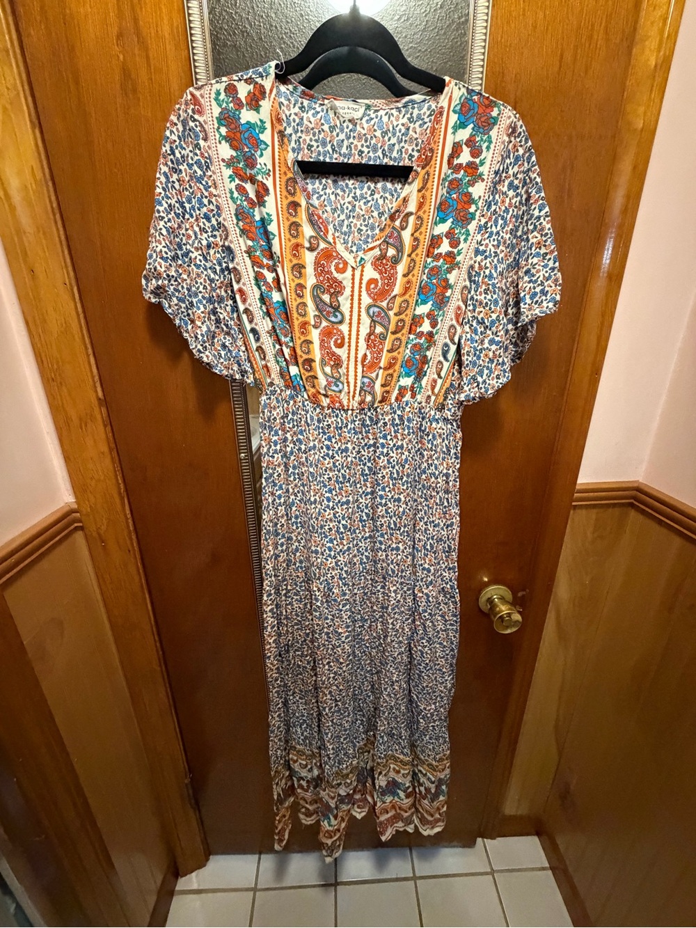 Boho Floral Maxi Dress in Blue and Orange